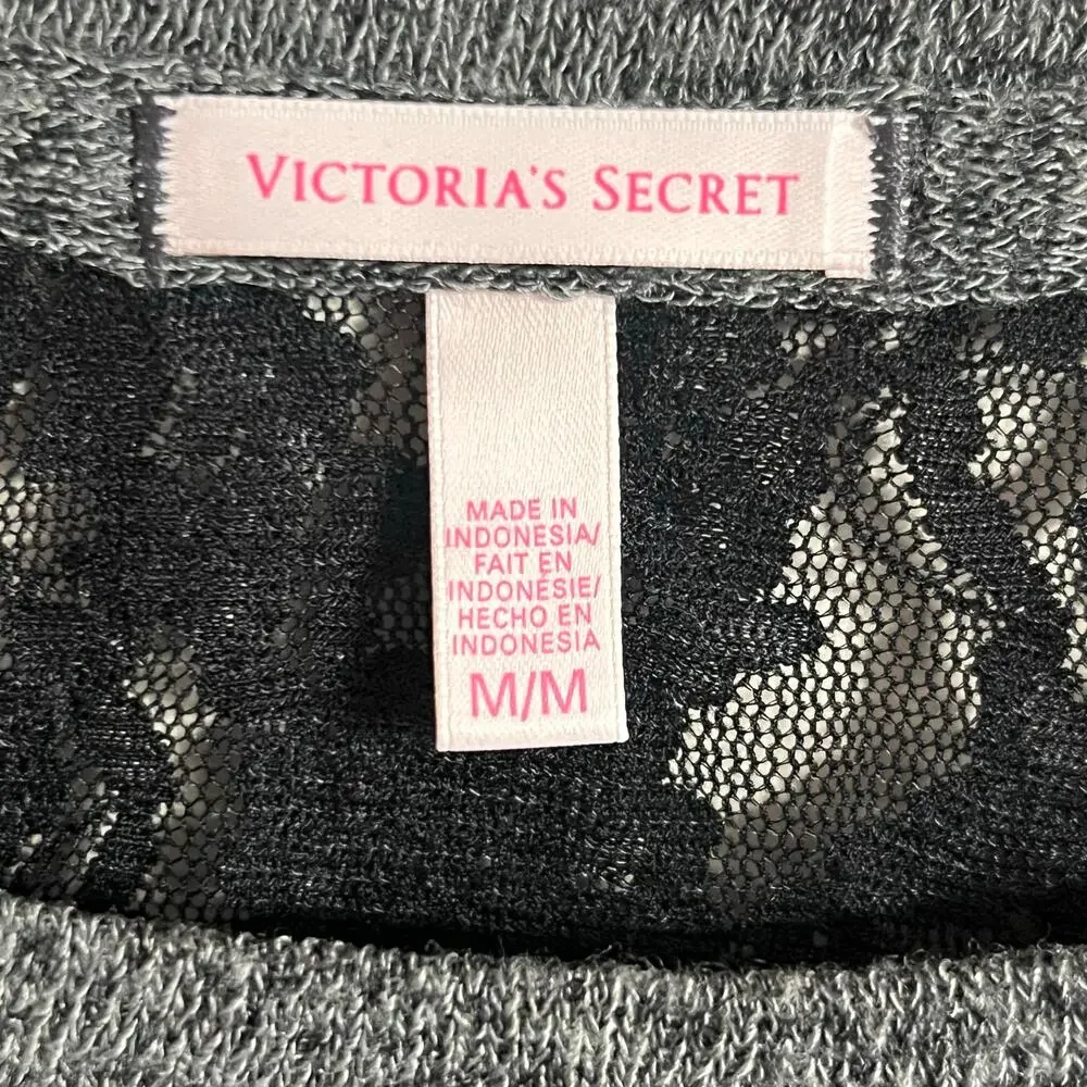 Victoria’s Secret Lounge Top Gray Black Lace Size Medium Relaxed VS Loungewear